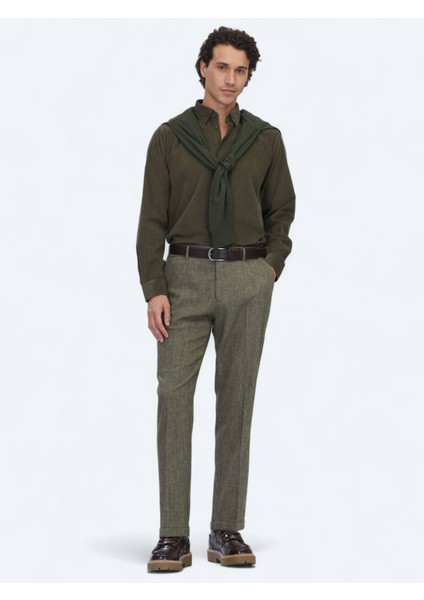 Haki Çizgili Regular Fit Dokuma Kadife Casual %100 Pamuk Gömlek fiyatları