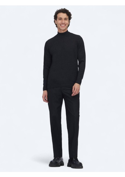 Antrasit Yarım Balıkçı Yaka Jakarlı Yün Karışımlı Triko Kazak fiyatları