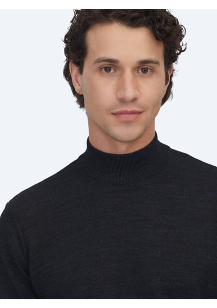 Antrasit Yarım Balıkçı Yaka Jakarlı Yün Karışımlı Triko Kazak modelleri