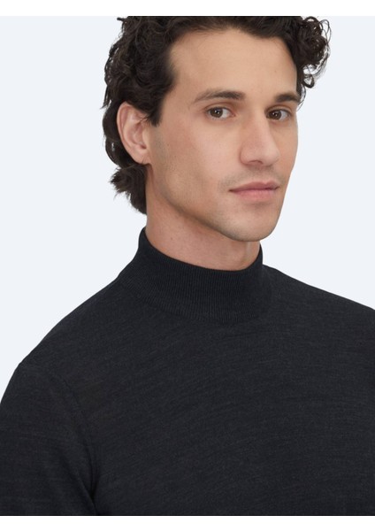 Antrasit Yarım Balıkçı Yaka Jakarlı Yün Karışımlı Triko Kazak fırsatları