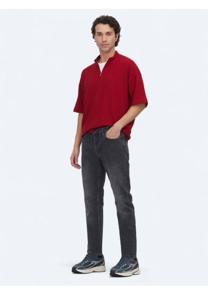 Gri Slim Fit Denim Pamuk Karışımlı Pantolon