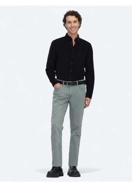 Açık Haki Slim Fit Denim Pamuk Karışımlı Pantolon