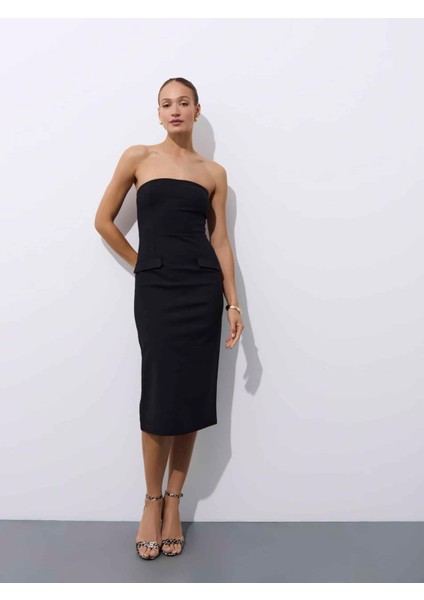 Lili Regular Fit Straplez Uzun Boy Siyah Renk Elbise