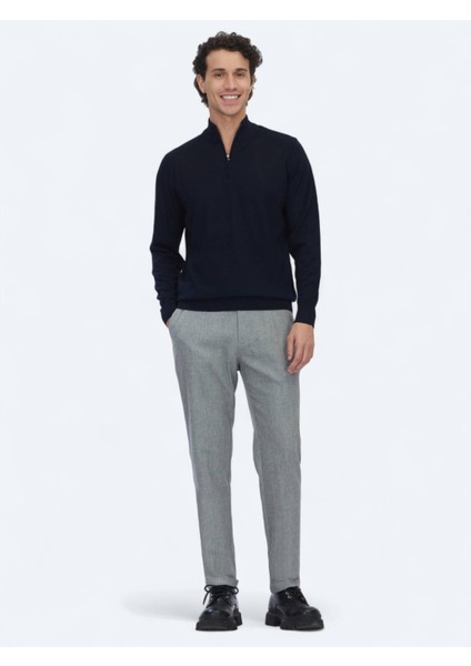 Lacivert Bato Yaka Jakarlı Yün Karışımlı Triko Kazak fiyatları