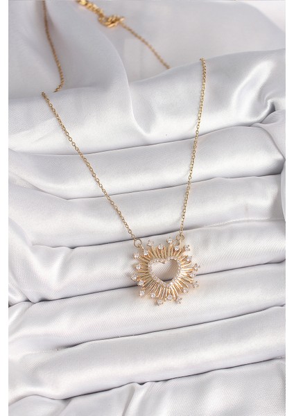 316L Çelik Gold Renk Zirkon Taşlı Kalp Model Kadın Kolye fiyatları