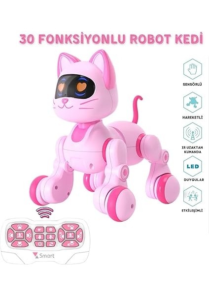 Oyuncak 30 Fonksiyonlu Uzaktan Kumandalı Şarjlı Sesli Işıklı Dokunma Algılama Programlama Robot Kedi ve Köpek (Kedi) fiyatları