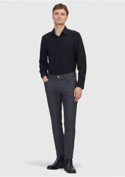 Siyah Düz Regular Fit Dokuma Klasik Gömlek fiyatları