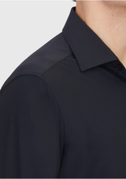 Siyah Düz Regular Fit Dokuma Klasik Gömlek fırsatları