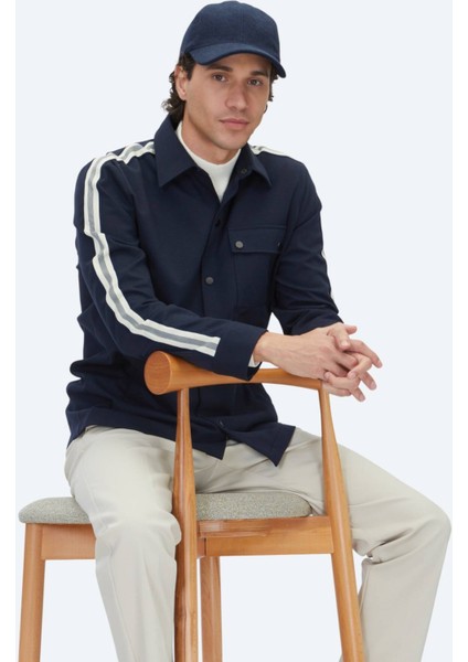 Lacivert Regular Fit Dokuma Overshırt