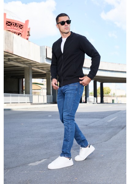 Slim Fit Yarım Balıkçı Yaka Tam Fermuarlı Düz Renk Erkek Sweatshirt - V001 fiyatları