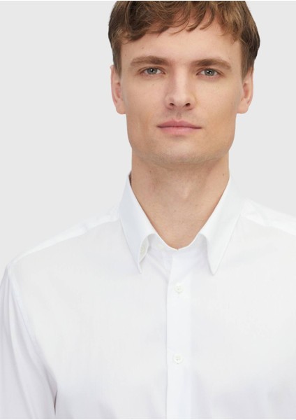 Beyaz Desenli Regular Fit Dokuma Klasik Pamuk Karışımlı Gömlek modelleri