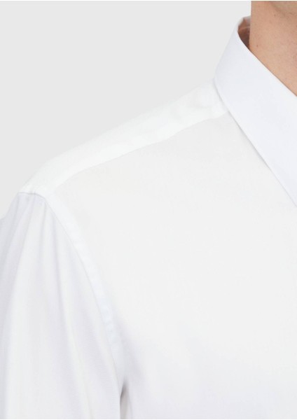 Beyaz Desenli Regular Fit Dokuma Klasik Pamuk Karışımlı Gömlek fırsatları