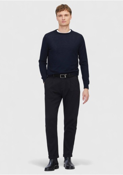 Lacivert Bisiklet Yaka Düz Örgü Yün Karışımlı Triko Kazak fiyatları