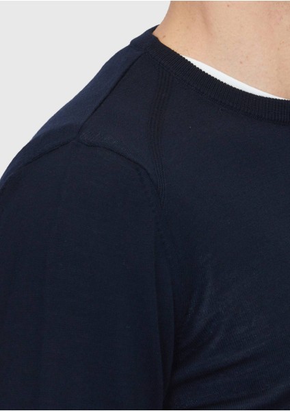 Lacivert Bisiklet Yaka Düz Örgü Yün Karışımlı Triko Kazak fırsatları