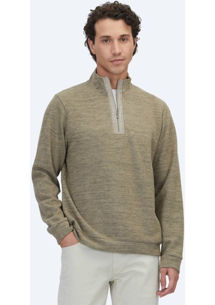 Vizon Dik Yaka Çizgili Sweatshırt