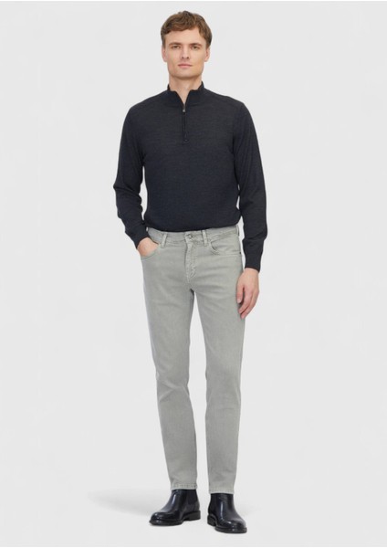 Açık Yeşil Düz Slim Fit Denim Pamuk Karışımlı Pantolon