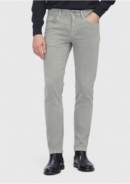 Açık Yeşil Düz Slim Fit Denim Pamuk Karışımlı Pantolon fiyatları