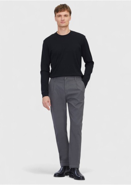 Gri Düz Dokuma Jogging Fit Casual Pamuk Karışımlı Pantolon