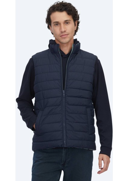 Koyu Mint Regular Fit Dik Yaka Casual Dokuma Spor Yelek