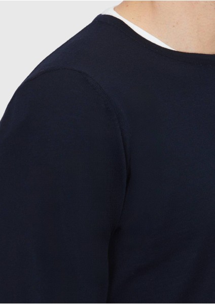 Lacivert Bisiklet Yaka Düz Örgü Yün Karışımlı Triko Kazak fırsatları