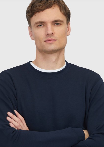 Lacivert Bisiklet Yaka Düz Sweatshırt modelleri