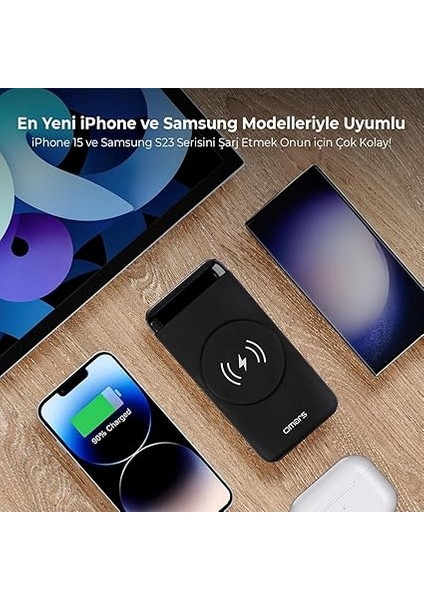 20W 10000MAH Kablosuz Şarj Powerbank LED Göstergeli USB Type-C ve Magsafe Uyumlu - Hızlı Şarj, Çoklu Bağlantı indirimleri