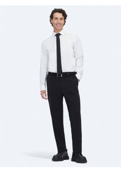 Siyah Dokuma Jogging Fit Casual Pamuk Karışımlı Pantolon