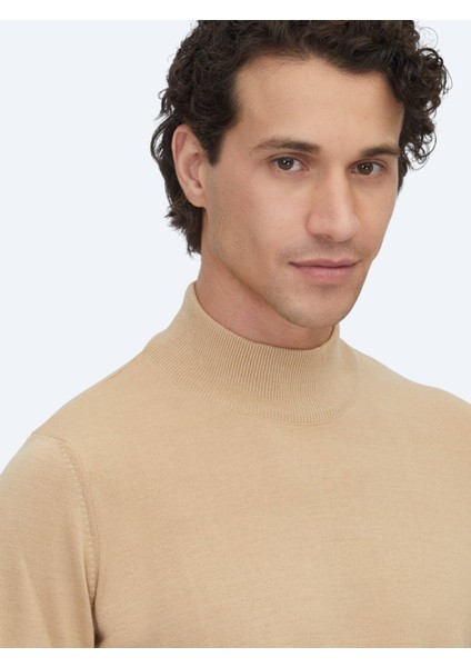 Deve Tüyü Yarım Balıkçı Yaka Jakarlı Yün Karışımlı Triko Kazak modelleri