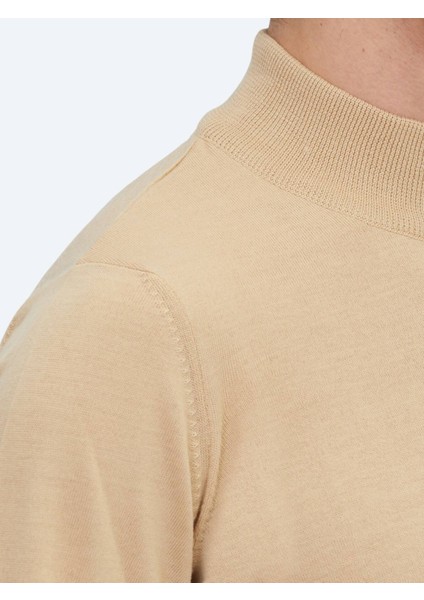 Deve Tüyü Yarım Balıkçı Yaka Jakarlı Yün Karışımlı Triko Kazak fırsatları