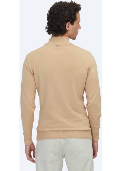 Deve Tüyü Yarım Balıkçı Yaka Jakarlı Yün Karışımlı Triko Kazak indirimleri