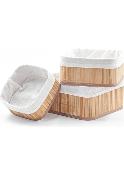 3'lü Çok Amaçlı Bambu Organizer Seti, Çok Boyutlu Mutfak Banyo Ev Sepetleri, Büyük, Orta, Küçük Boy