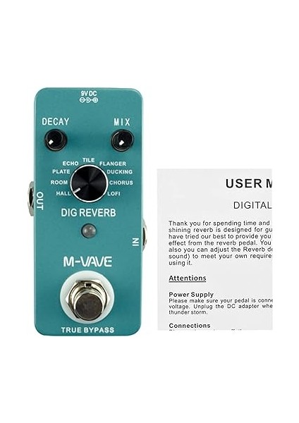 Dıg Reverb Dijital Reverb Gitar Efekt Pedalı 9 Reverb Tipi Çürüme ve Karışım Kontrolü Gerçek Bypass Tam Metal Kabuk modelleri