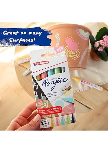 5100 Akrilik Markör - Sarı Mavi Yeşil Pembe Gri - Akrilik Markörler 5'li Paket (Pastel) fiyatları