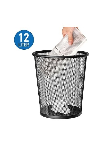 Moon Mesh | 699768 | Kağıt Sepeti File Çöp Kovası Siyah Ofis | Çelik, Siyah | 12 L Kapasite | 26,5 x 29,5 cm modelleri