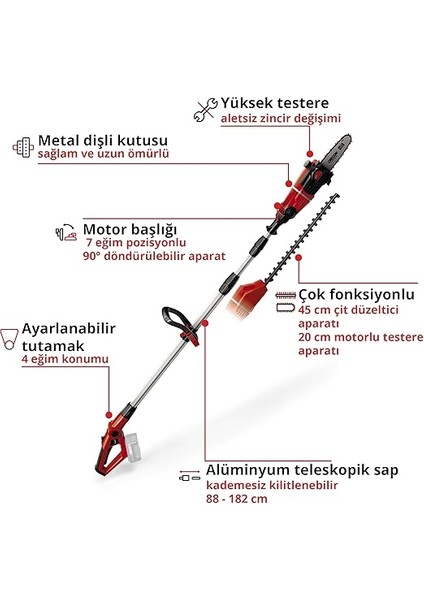 Ge-Hc 18 Li T - Solo Akülü Yüksek Dal ve Çit Budama Makinesi, 7 Kademe Eğimli modelleri