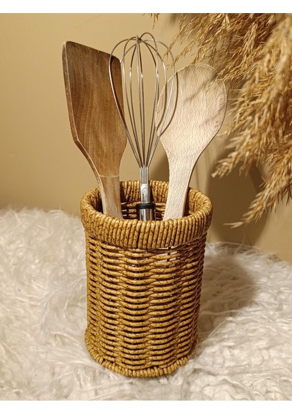 Hasır Rattan Yuvarlak Kaşıklık / Organizer