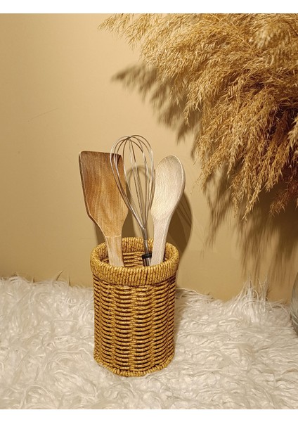 Hasır Rattan Yuvarlak Kaşıklık / Organizer