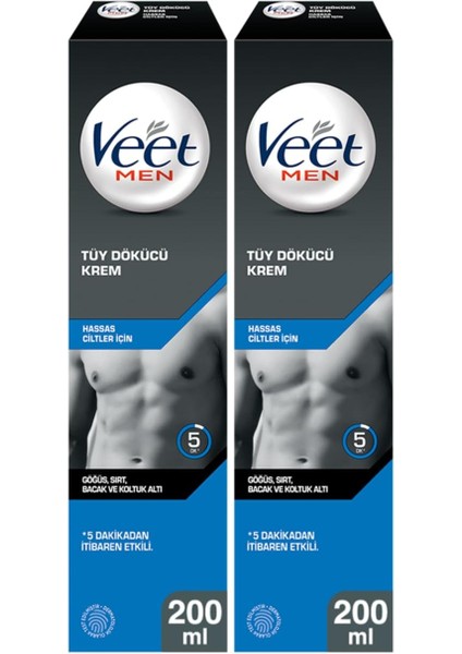Tüy Dökücü Krem Erkeklere Özel, Hassas Cilt (2 x 200 Ml)