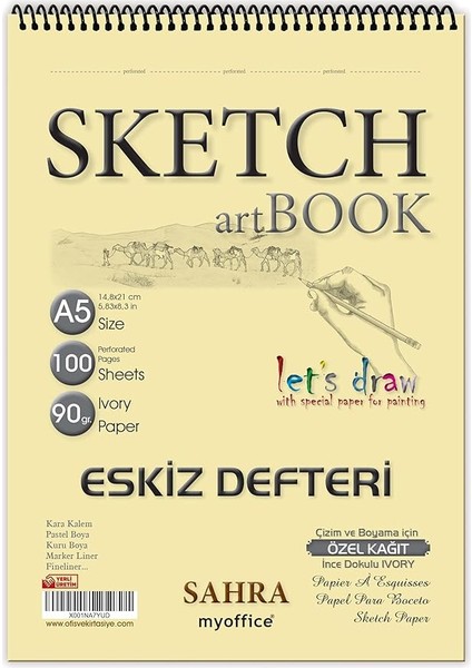 A5 Eskiz Defteri - 90 Gr. 100 Yaprak Spiralli Kaliteli Sanatçı Çizim Defteri