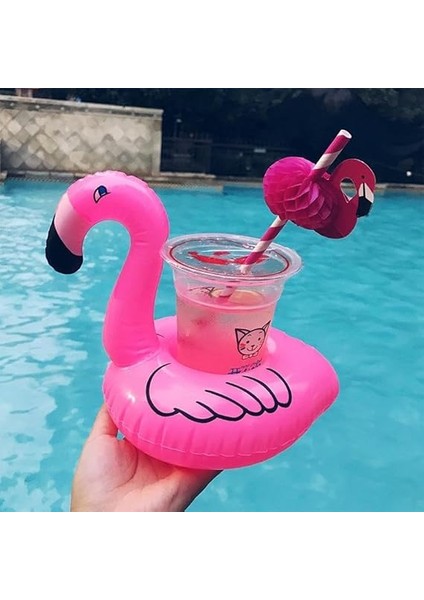 10 Lu Set Pembe Flamingo Şişme Bardak Simidi Içecek Tutacağı indirimleri