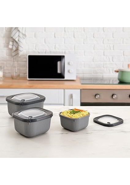 Home 3'lü Microline Saklama Kabı Seti, 600-1100-1800 Ml, Hava Tahliye Kapağı ile Mikrodalgada Kapağı Kapalı Isıtma, Vakumlu, Sızdırmaz, Bpa Free, Silikon Kapaklı,gıda Saklama Pp (Yeşil) fırsatları
