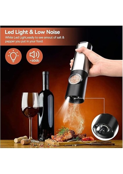 Standlı Tuz Karabiber Değirmeni - 5 Kademe Öğütme Ayarı, LED Işık Tasarımlı Baharat Öğütücü, Standlı Kullanım, Elektrikli Otomatik Tuz Karabiber Kahve Baharat Öğütücü modelleri