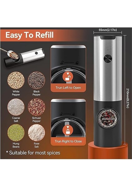 Standlı Tuz Karabiber Değirmeni - 5 Kademe Öğütme Ayarı, LED Işık Tasarımlı Baharat Öğütücü, Standlı Kullanım, Elektrikli Otomatik Tuz Karabiber Kahve Baharat Öğütücü indirimleri