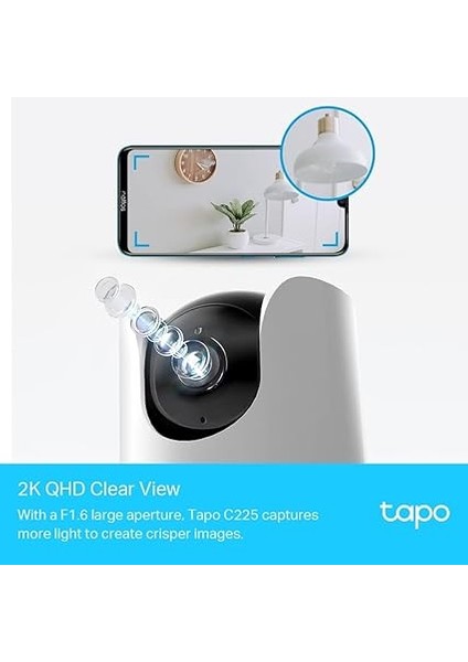 Tapo C225, 2k Qhd Wi-Fi Güvenlik Kamerası, Yapay Zeka Desteği, Hareket Tespit ve Takibi, 360°, Renkli Gece Görüşü, Çift Yönlü Sesli Iletişim, Bulut/yerel Depolama, Bebek Ağlaması Tespiti fiyatları