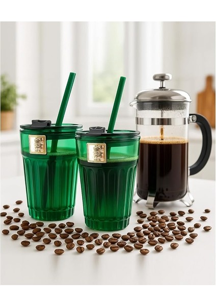 Adet Zümrüt Yeşil Cam Kupa Bardak Kahve Meşrubat Tatlı Kokteyl Bardağı Yeşil 470 ml