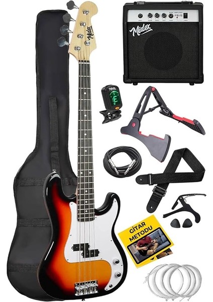 CBG-460SB 46 Inç 4/4 Yetişkin Amfili Bas Gitar Seti Sunburs