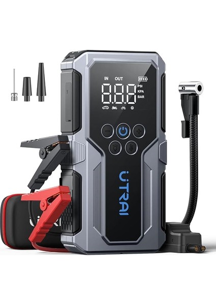 Js-9 Jstar 9 15000MAH 1500A Akü Takviye Cihazı + Lastik Şişirme Pompası Taşınabilir Jump Starter (Çanta+Powerbank+Led Lamba+Lcd Ekran)