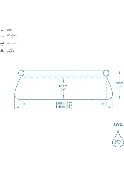 Fast Set Yüzme Havuzu, Çocuklar ve Yetişkinler Için Aile Çocuk Havuzu; 5377L, 3,66 M x 76 cm fırsatları