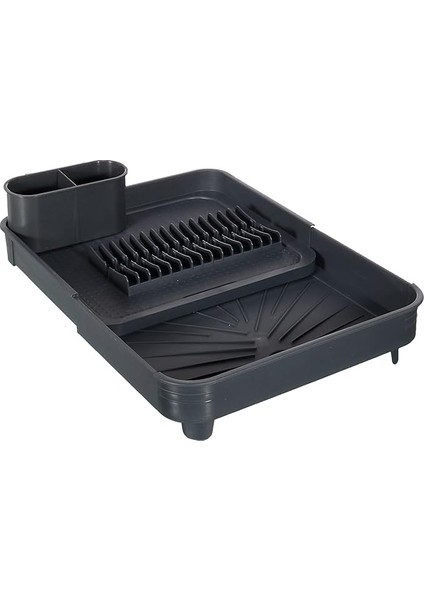 Collection Açılır Kapanır Bulaşıklık Tabaklık, Su Tahliye Oluklu ve Çatal Bıçak Kurutmalıklı-Modern Tasarım Plastik (Antrasit)