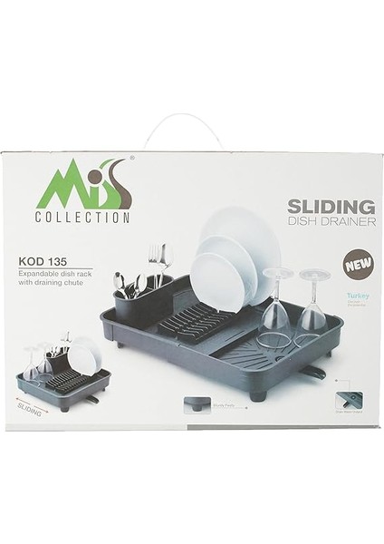 Collection Açılır Kapanır Bulaşıklık Tabaklık, Su Tahliye Oluklu ve Çatal Bıçak Kurutmalıklı-Modern Tasarım Plastik (Antrasit) modelleri